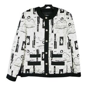 Vtg Howard Wolf QUILTED JACKET Black/White Greek NUDE Art Pattern Satin Size 8/M